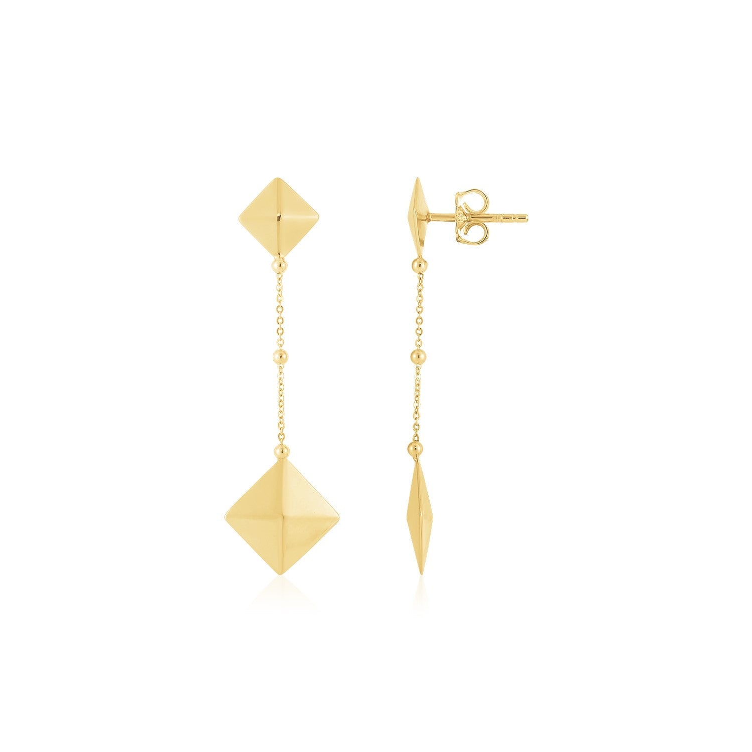 14K Yellow Gold High Polish Pyramid Drop Earrings-0