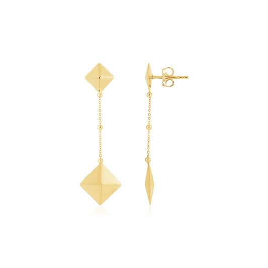14K Yellow Gold High Polish Pyramid Drop Earrings-0