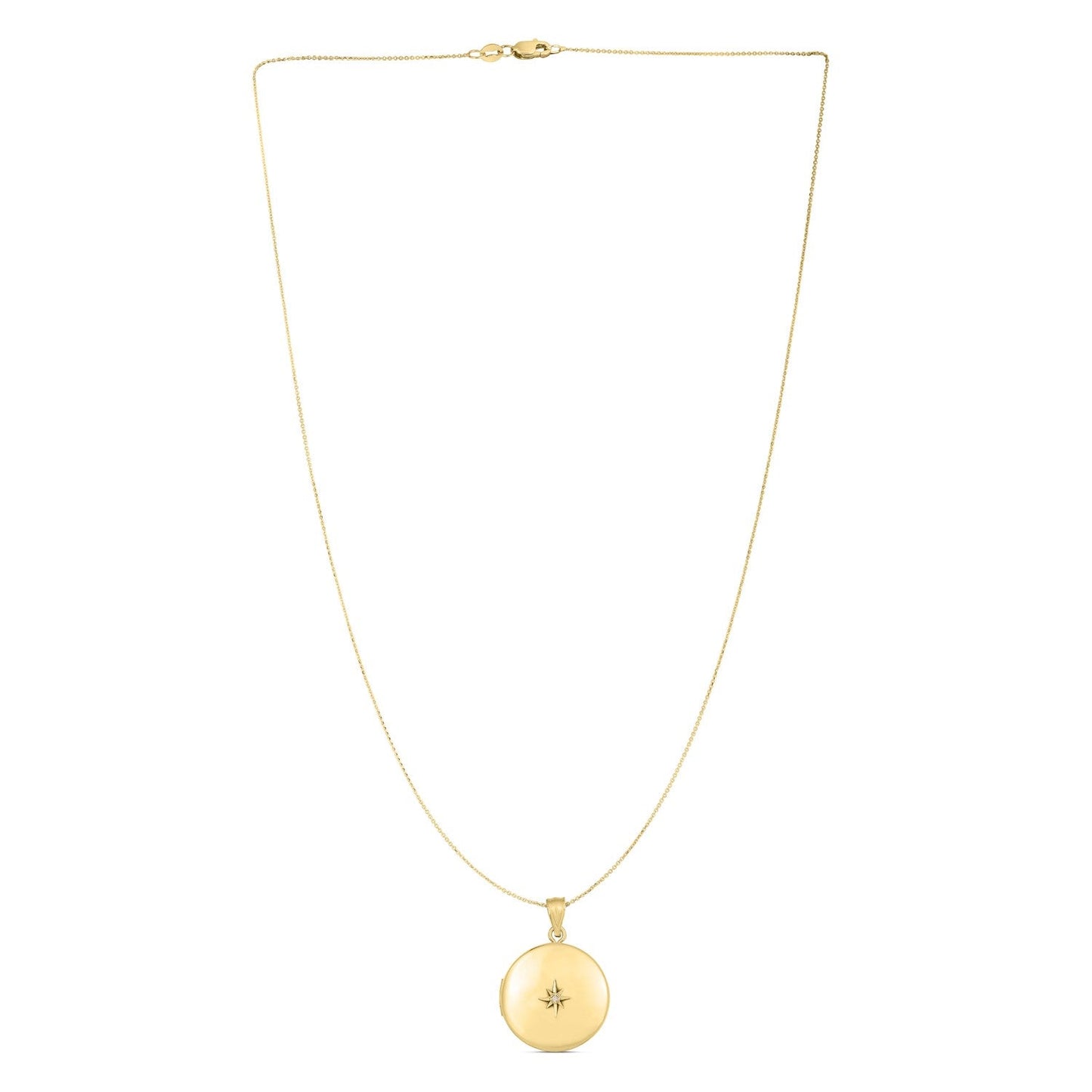 14k Yellow Gold Round North Star Locket Necklace-0