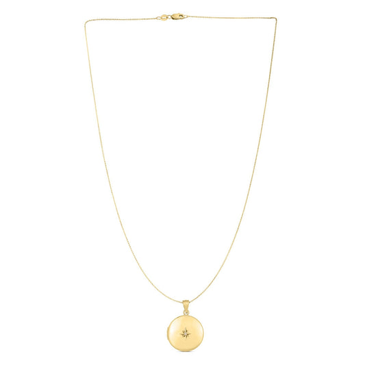 14k Yellow Gold Round North Star Locket Necklace-0