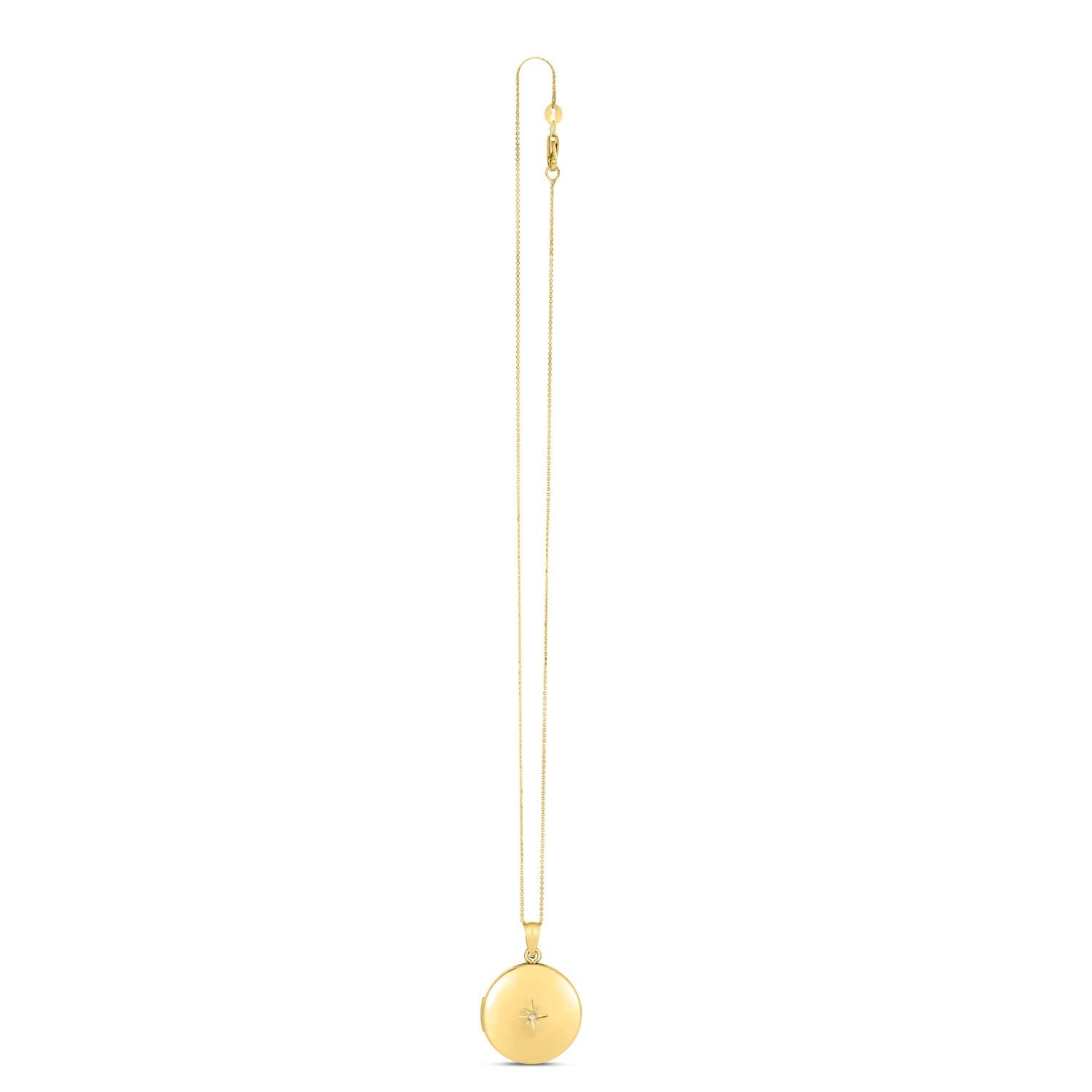 14k Yellow Gold Round North Star Locket Necklace-1