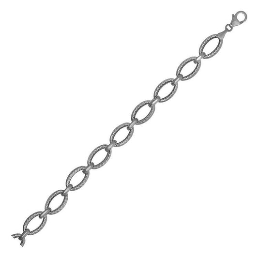 Textured Oval Link Bracelet in 14k White Gold-0