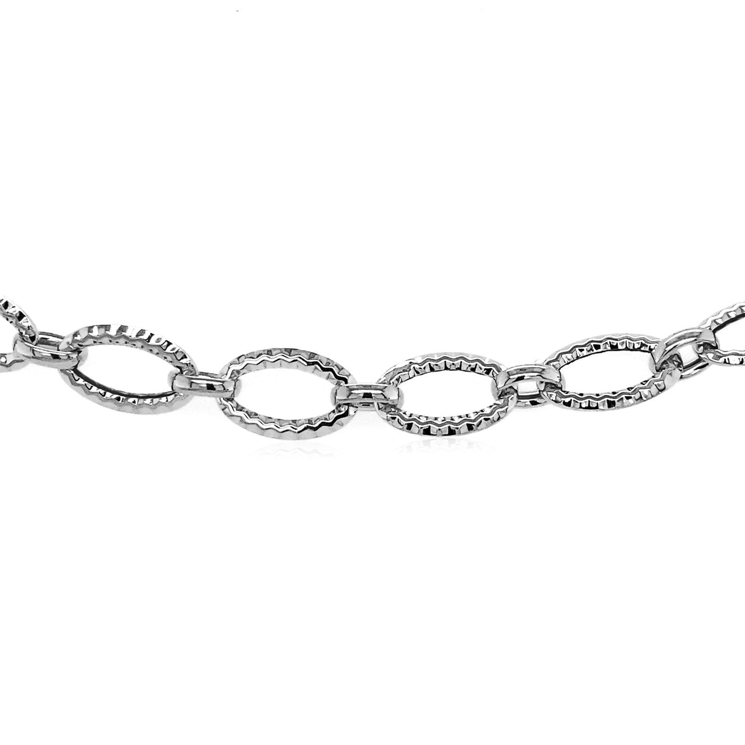Textured Oval Link Bracelet in 14k White Gold-1