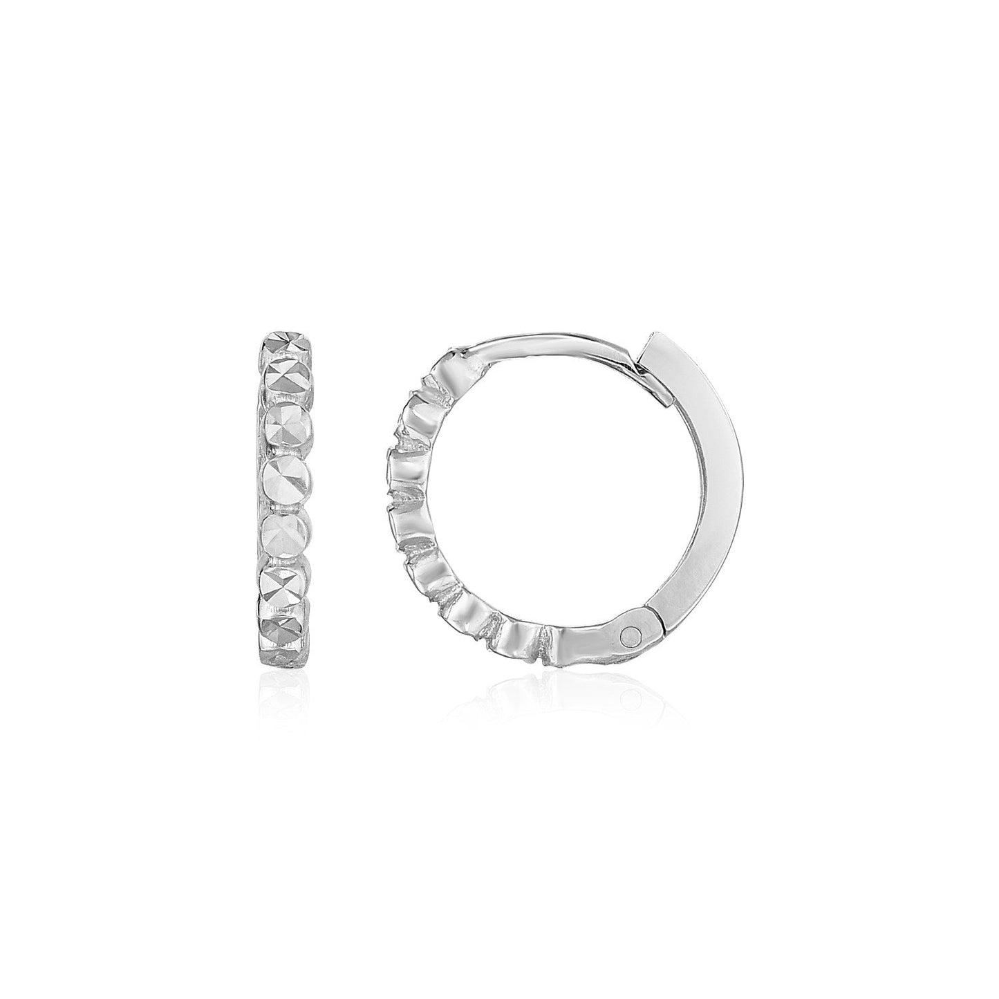 14k White Gold Petite Textured Round Hoop Earrings-0