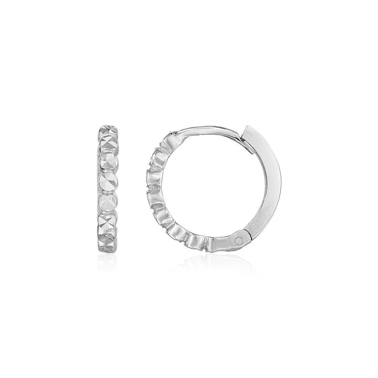 14k White Gold Petite Textured Round Hoop Earrings-0