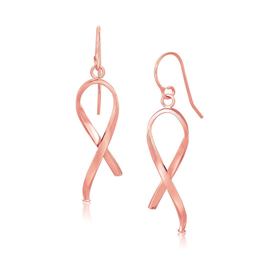 14k Rose Gold Polished Ribbon Style Drop Earrings-0