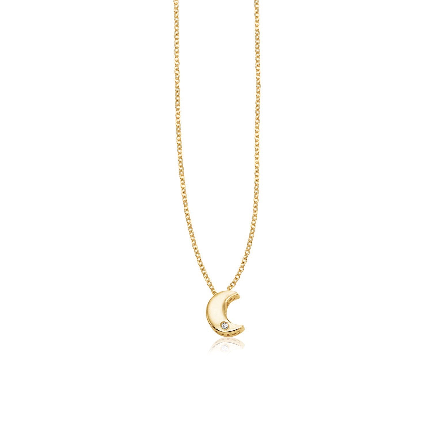 14k Yellow Gold Polished Moon Necklace with Diamond-0