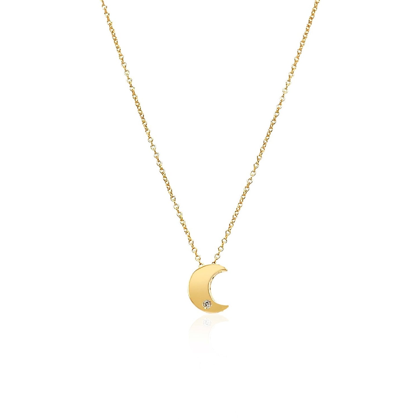 14k Yellow Gold Polished Moon Necklace with Diamond-1
