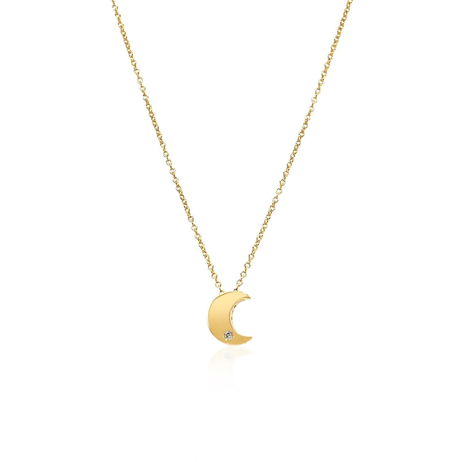 14k Yellow Gold Polished Moon Necklace with Diamond-1