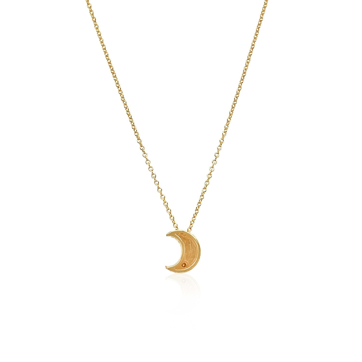 14k Yellow Gold Polished Moon Necklace with Diamond-2