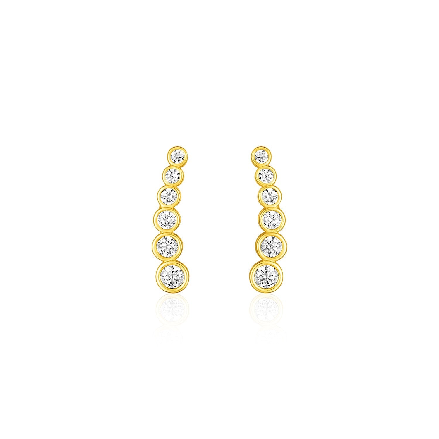 14k Yellow Gold Graduated Circles Climber Post Earrings with Cubic Zirconias-0