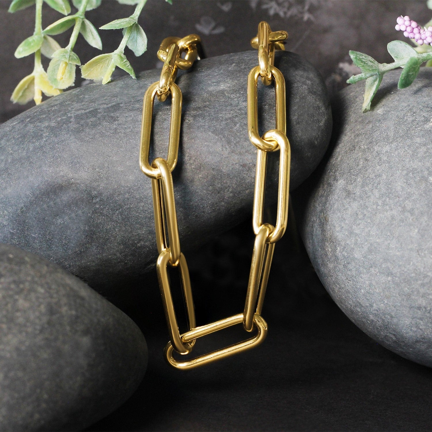 14k Yellow Gold Rounded Paperclip Chain Necklace-2