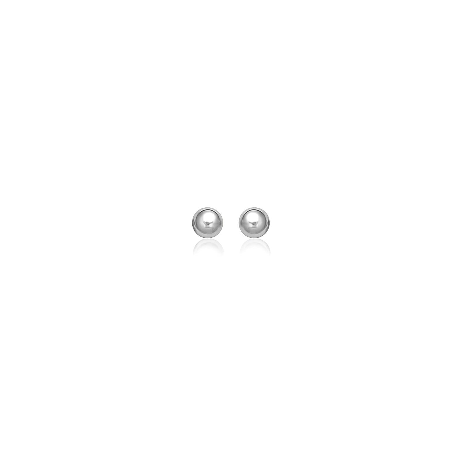 14k White Gold Spherical Stud Earrings (3.0 mm)-0