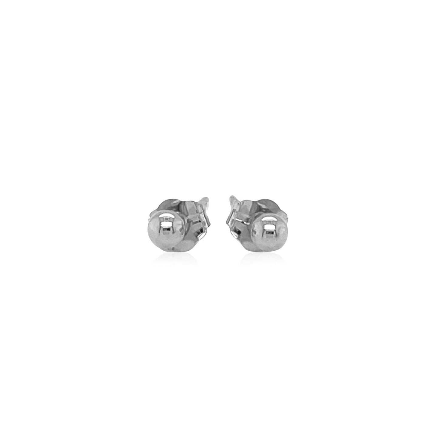 14k White Gold Spherical Stud Earrings (3.0 mm)-1