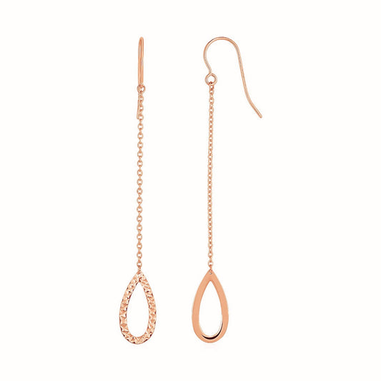 Textured Pear Shaped Long Drop Earrings in 14k Rose Gold-0