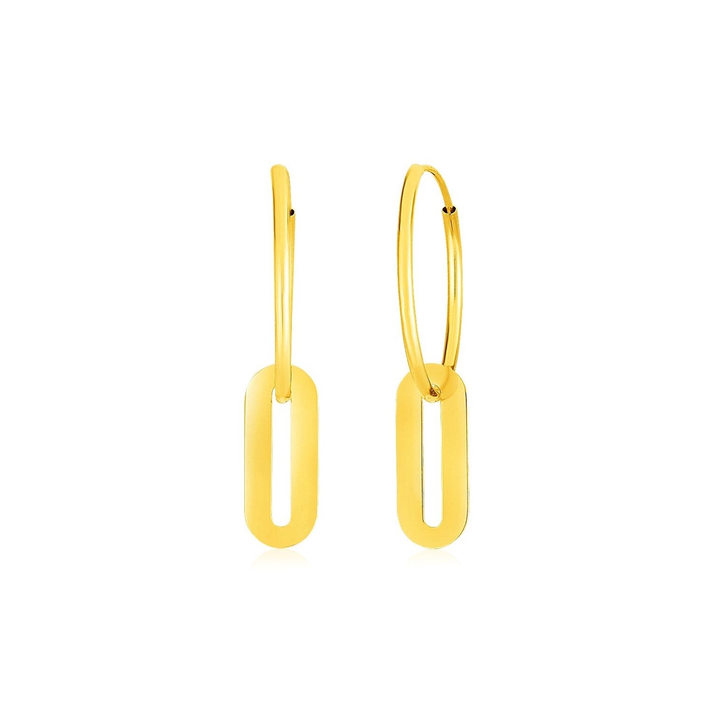 14k Yellow Gold Huggie Style Hoop Earrings with Paperclip Link Drops-0