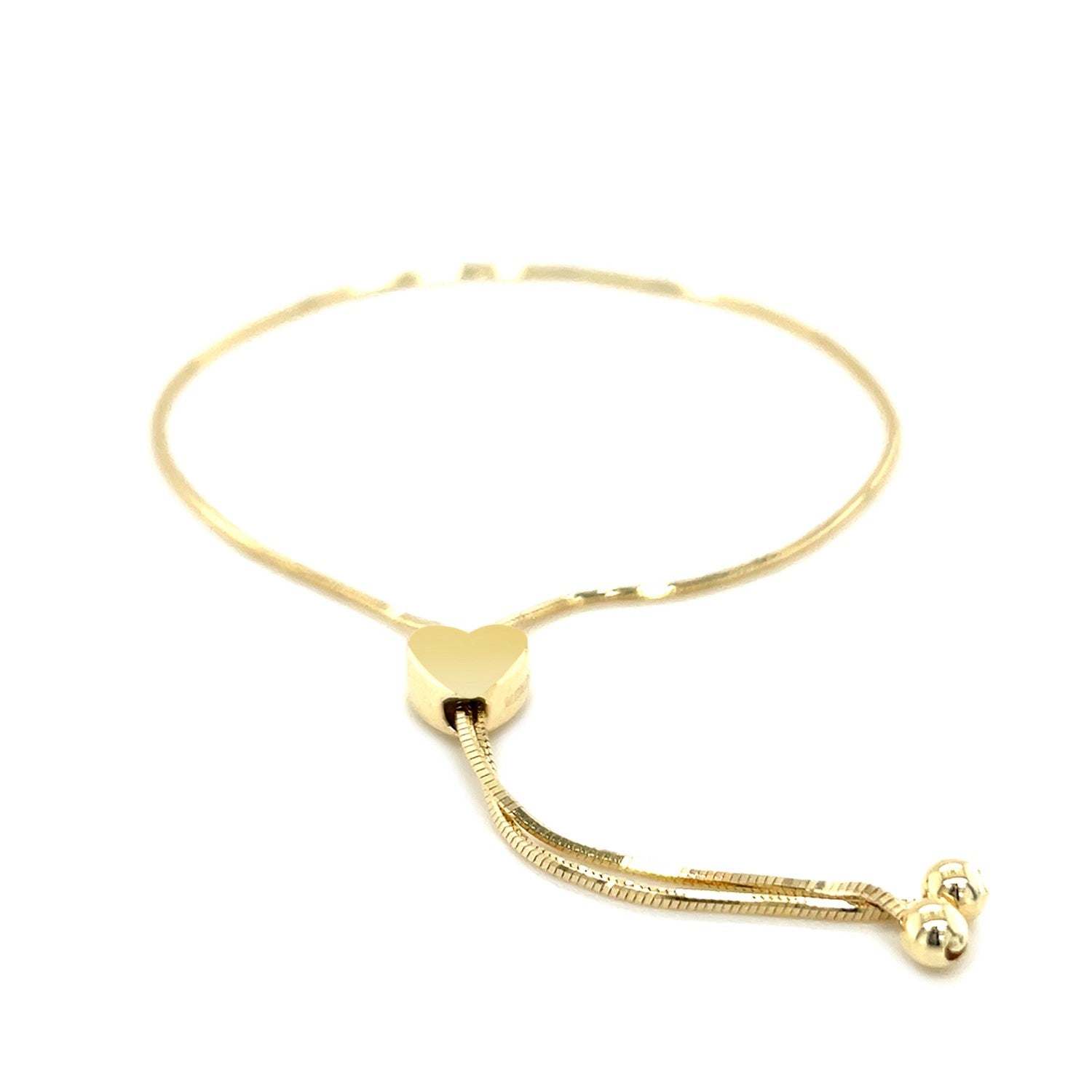 14k Yellow Gold Adjustable Lariat Style Heart Motif Bracelet-2