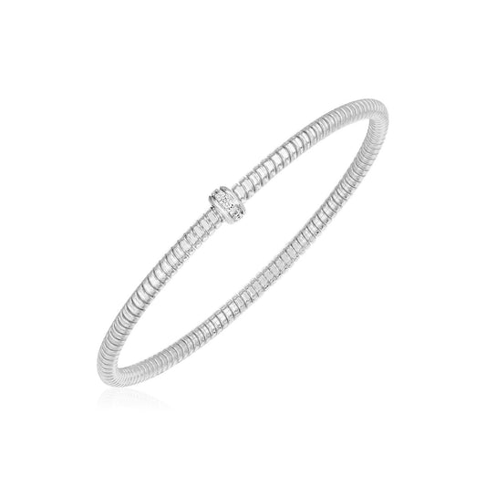 14k White Gold Stretch Bangle with Diamonds-0