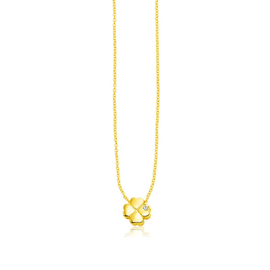 14k Yellow Gold Polished Four Leaf Clover Necklace with Diamond-0