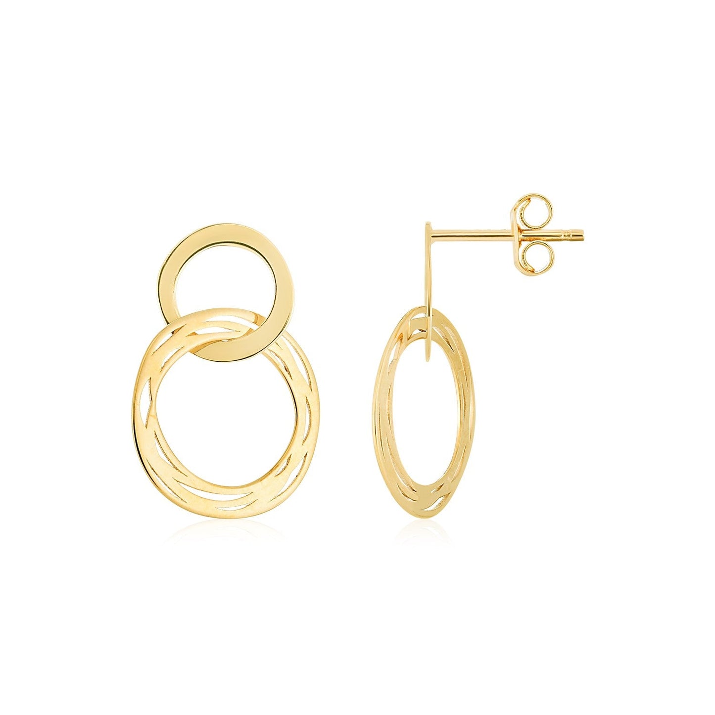 14K Yellow Gold Linked Double Circle Cutout Earrings-0