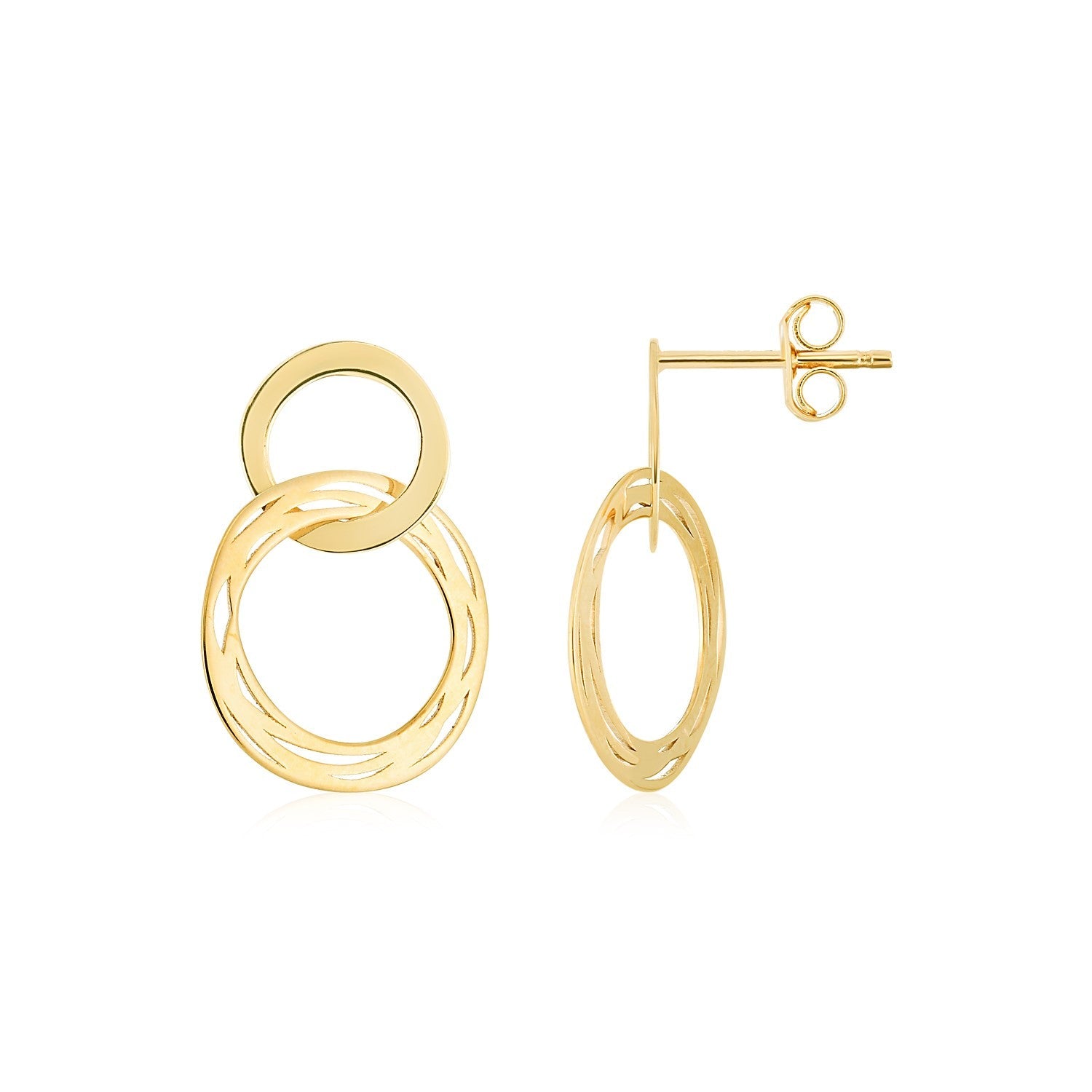14K Yellow Gold Linked Double Circle Cutout Earrings-0