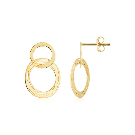 14K Yellow Gold Linked Double Circle Cutout Earrings-0