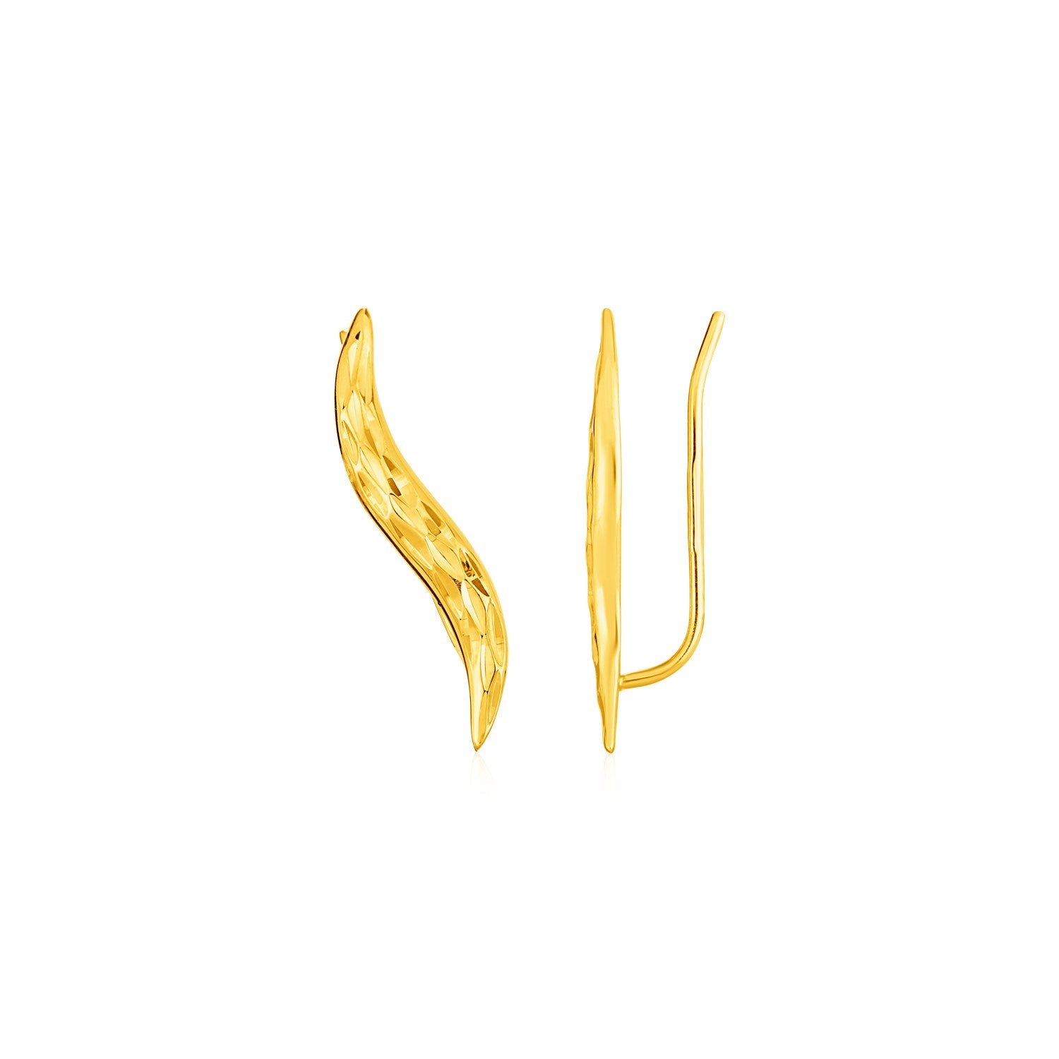 Textured Leaf Climber Earrings in 14k Yellow Gold-0