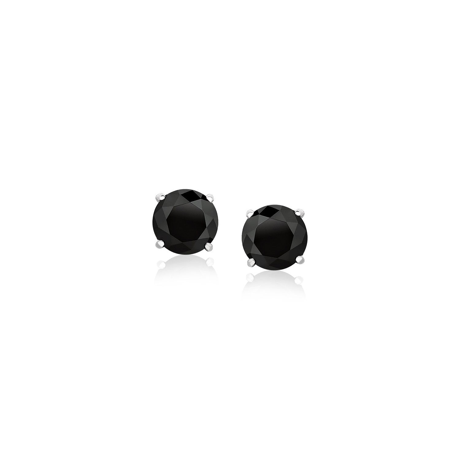 14k White Gold Stud Earrings with Black 5mm Faceted Cubic Zirconia-0