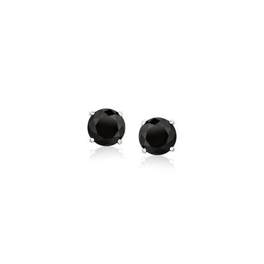 14k White Gold Stud Earrings with Black 5mm Faceted Cubic Zirconia-0