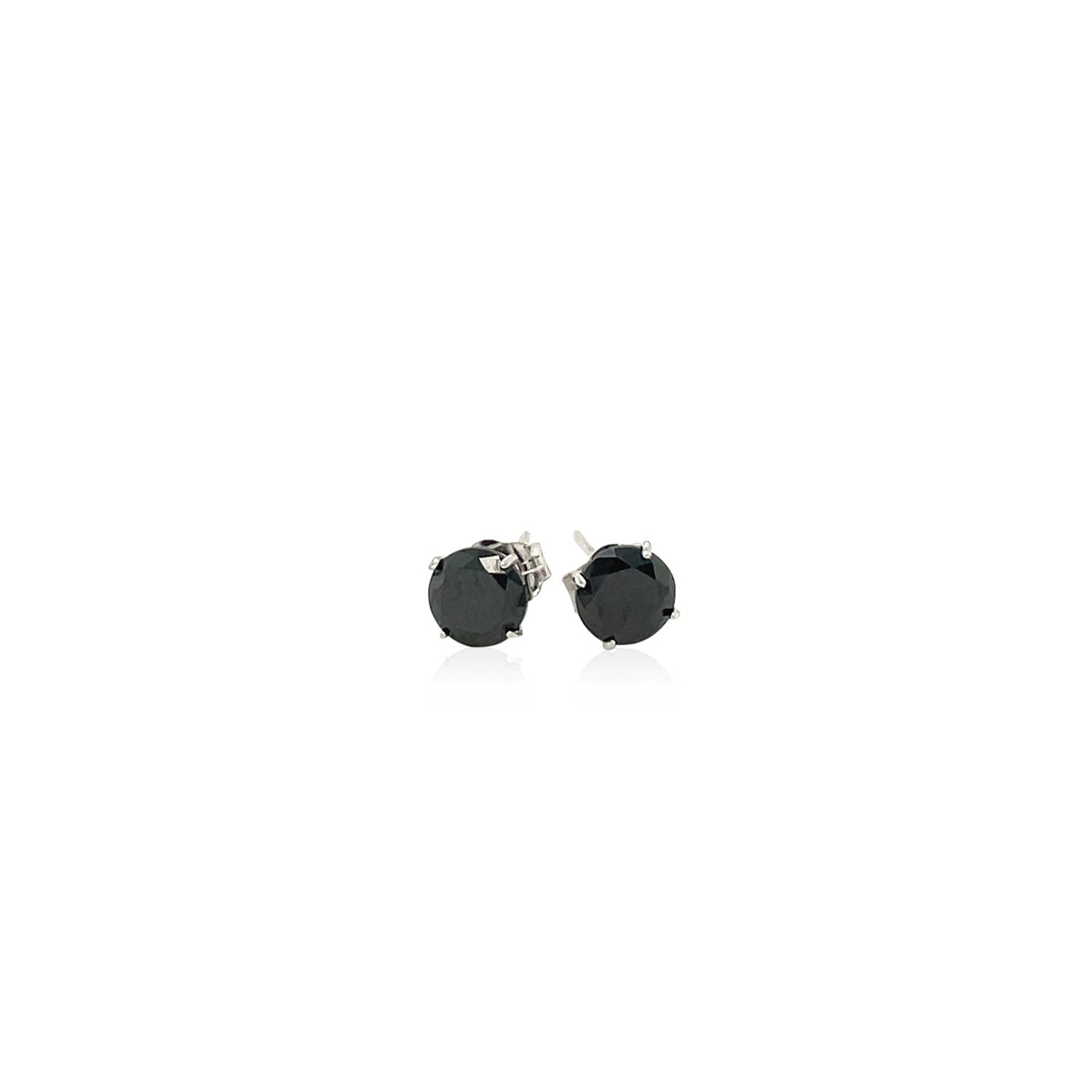14k White Gold Stud Earrings with Black 5mm Faceted Cubic Zirconia-1