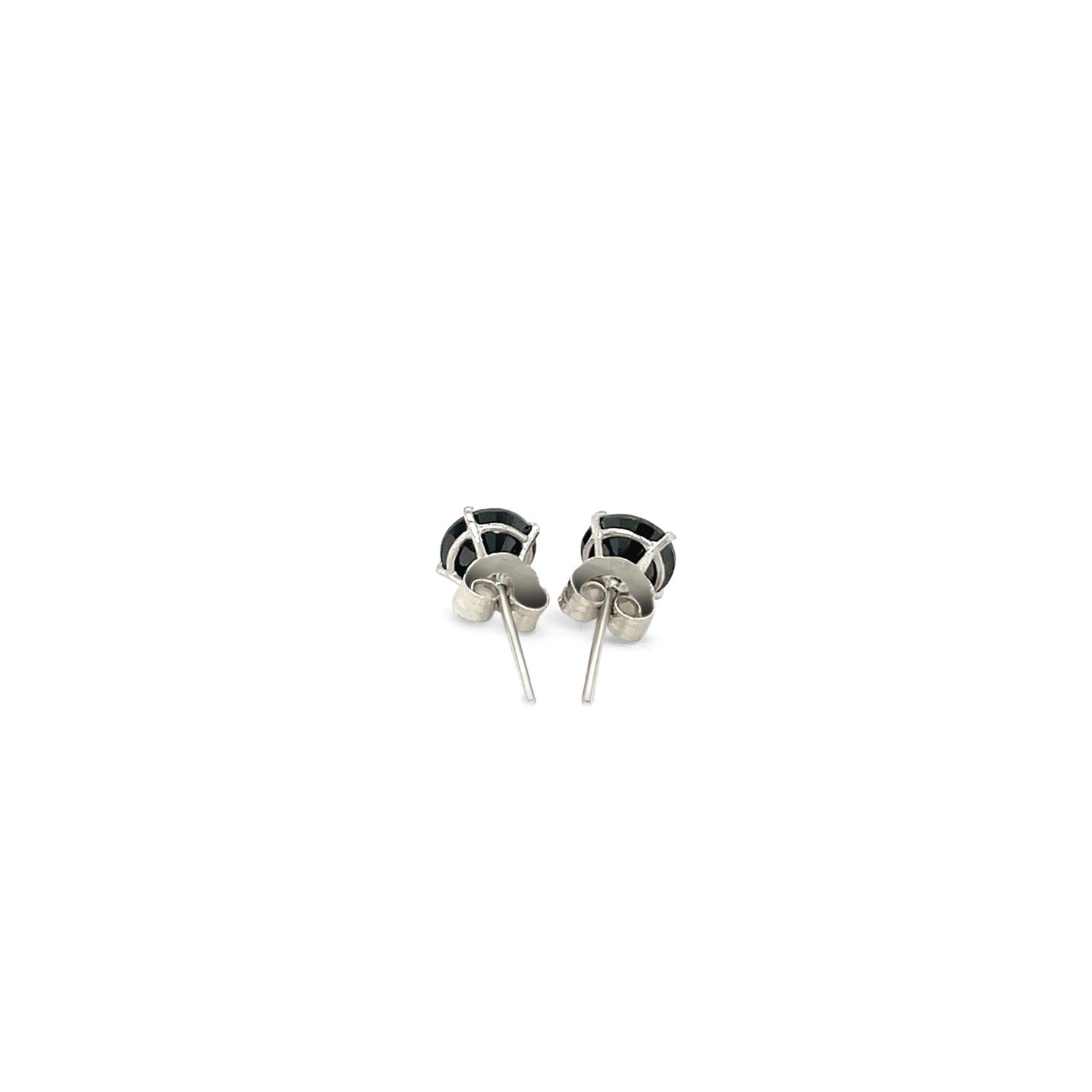 14k White Gold Stud Earrings with Black 5mm Faceted Cubic Zirconia-2