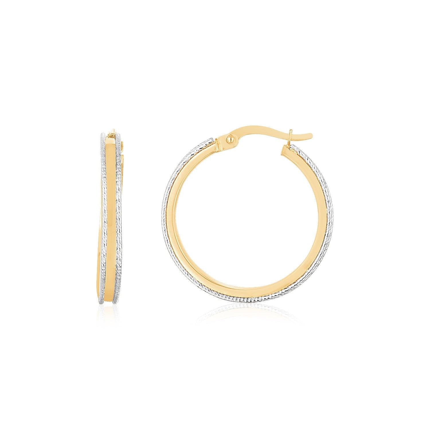 14K Two Tone Gold Diamond Cut Round Hoop Earrings-0
