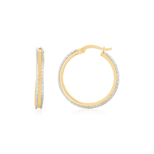 14K Two Tone Gold Diamond Cut Round Hoop Earrings-0