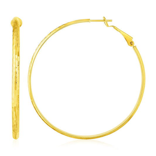 14k Yellow Gold Large Textured Round Hoop Earrings-0