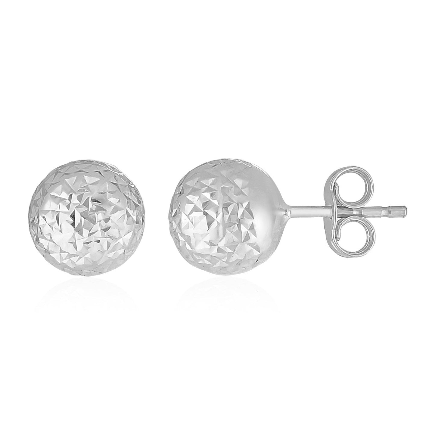 14k White Gold Ball Earrings with Crystal Cut Texture-0