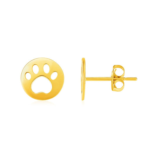14k Yellow Gold Post Earrings with Paw Prints-0