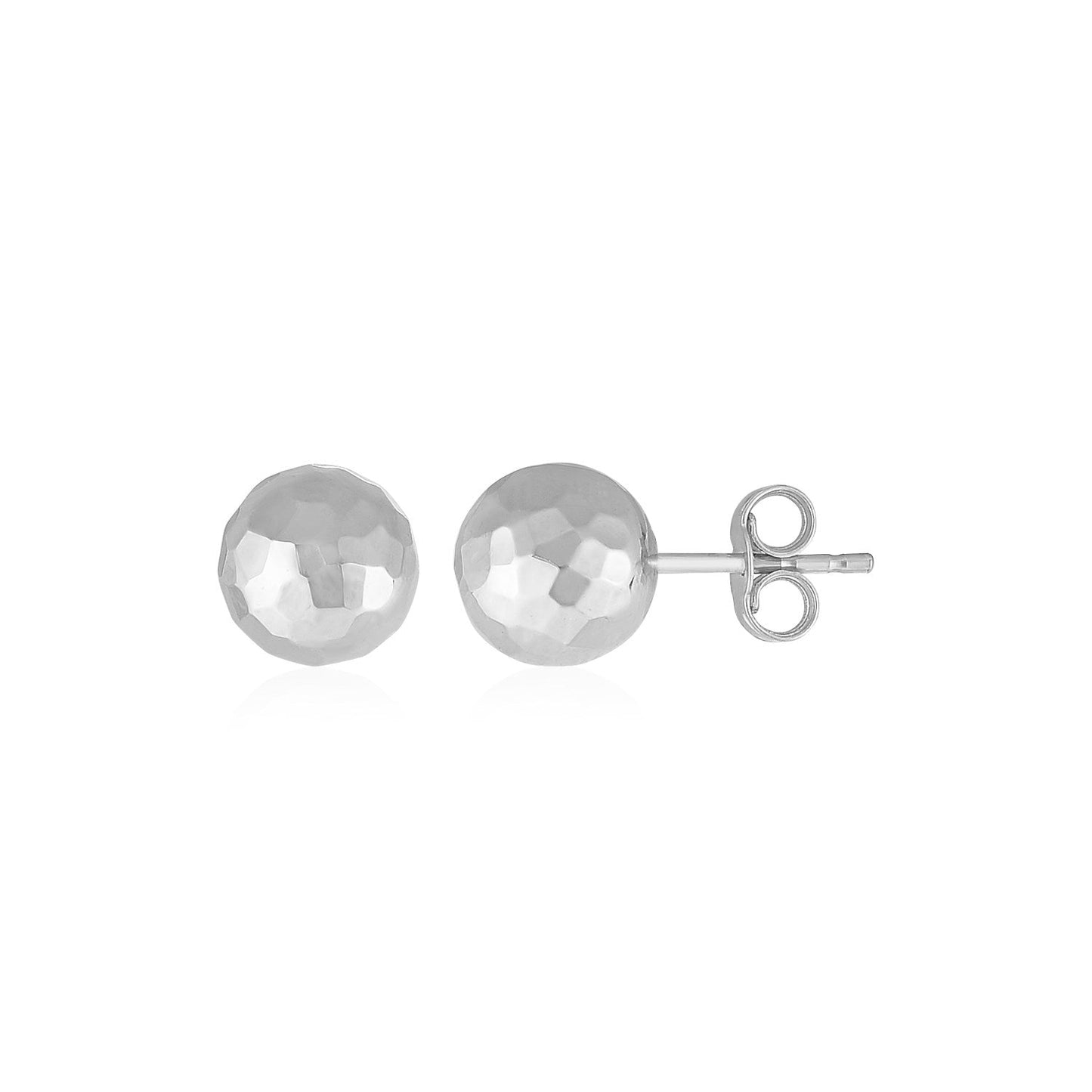 14k White Gold Ball Earrings with Faceted Texture-0