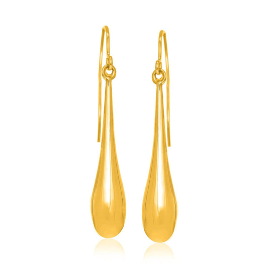 14k Yellow Gold Long Polished Teardrop Dangling Earrings-0