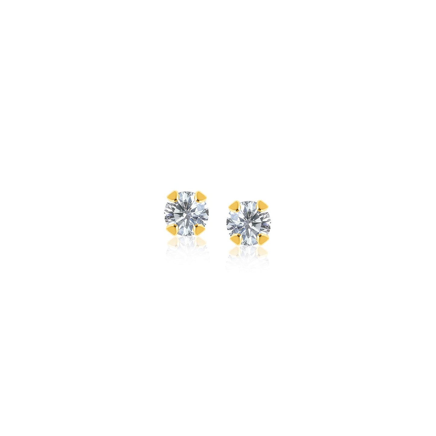 14k Yellow Gold Stud Earrings with Faceted White Cubic Zirconia-0