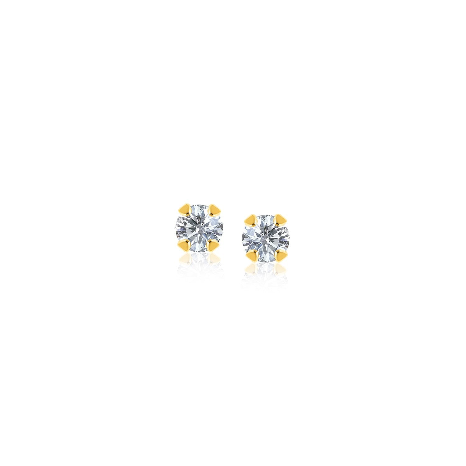14k Yellow Gold Stud Earrings with Faceted White Cubic Zirconia-0