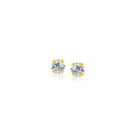 14k Yellow Gold Stud Earrings with Faceted White Cubic Zirconia-0