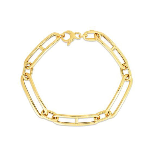 14k Yellow Gold 7 1/4 inch Elongated Alternating Mariner Link Bracelet-0