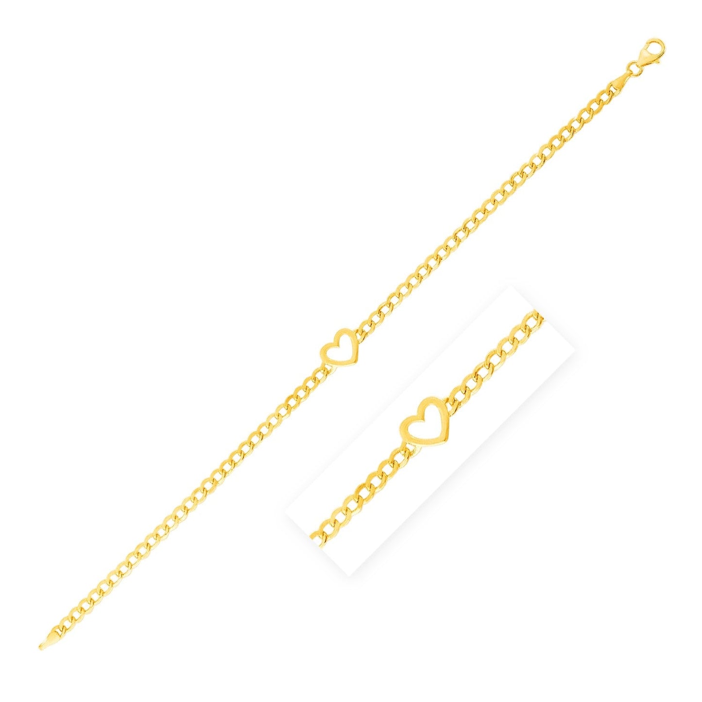 14k Yellow Gold 7 inch Curb Chain Bracelet with Heart-0