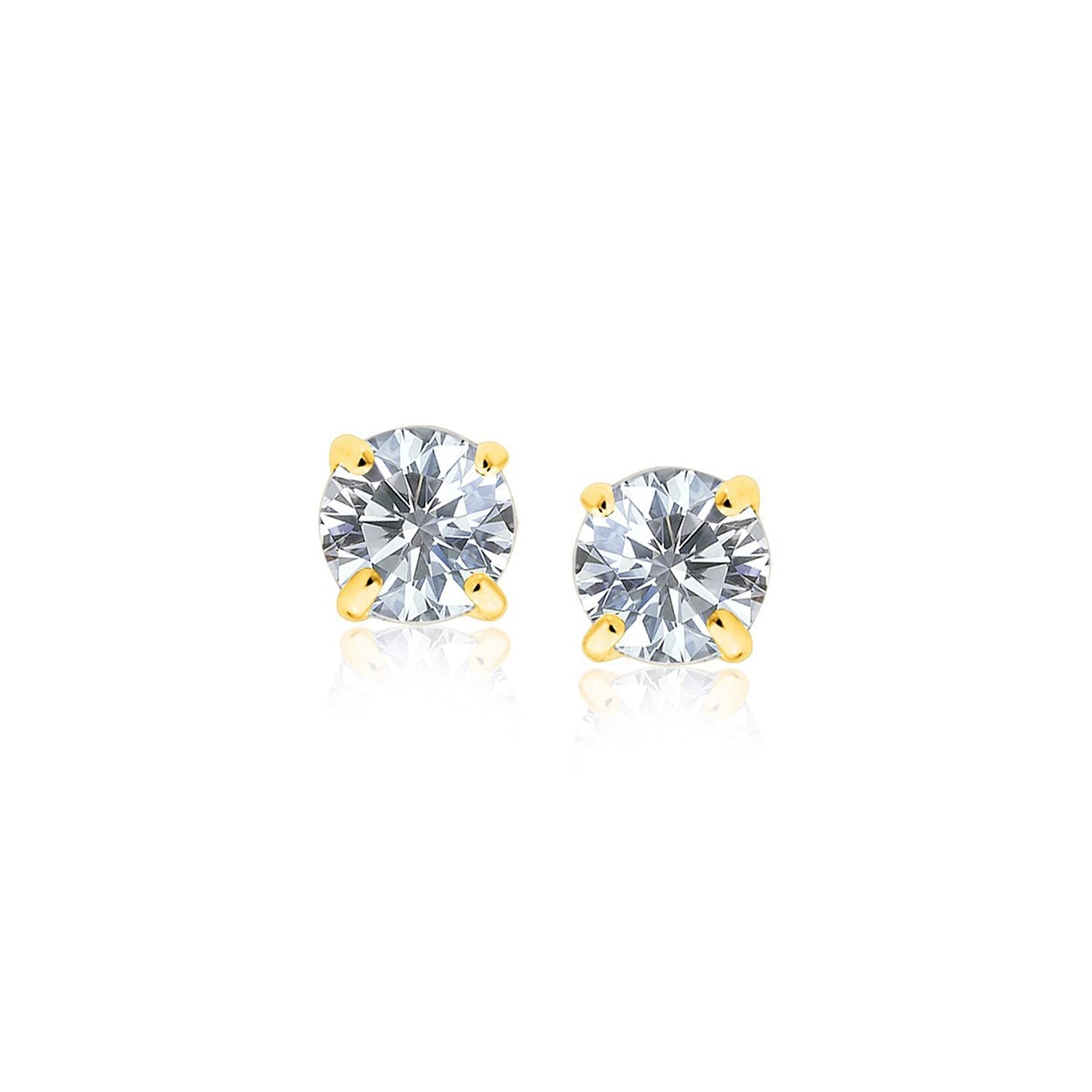 14k Yellow Gold Stud Earrings with White Hue Faceted Cubic Zirconia-0