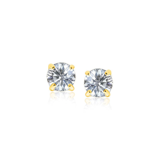 14k Yellow Gold Stud Earrings with White Hue Faceted Cubic Zirconia-0