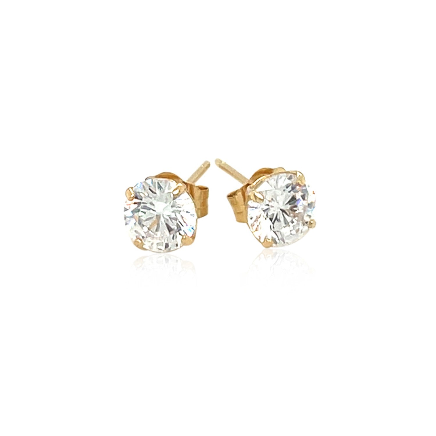 14k Yellow Gold Stud Earrings with White Hue Faceted Cubic Zirconia-1