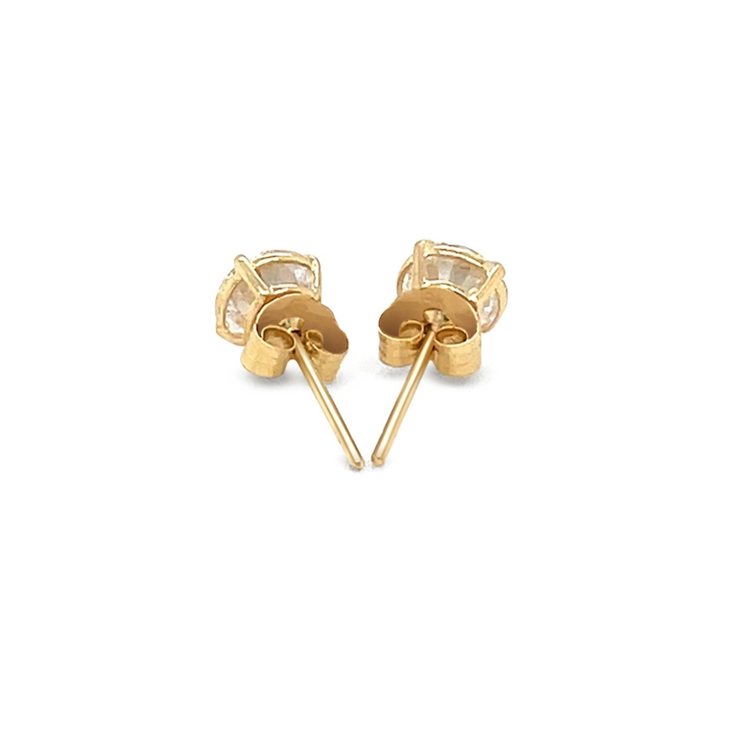 14k Yellow Gold Stud Earrings with White Hue Faceted Cubic Zirconia-2