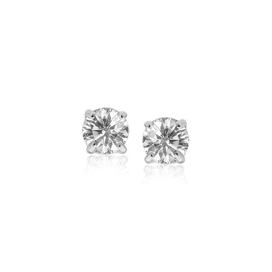 14k White Gold 4mm Faceted White Cubic Zirconia Stud Earrings-0