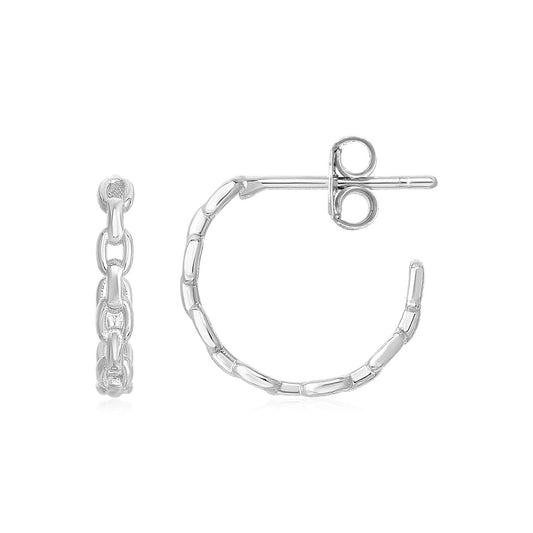 14k White Gold Delicate Chain Hoop Earrings-0