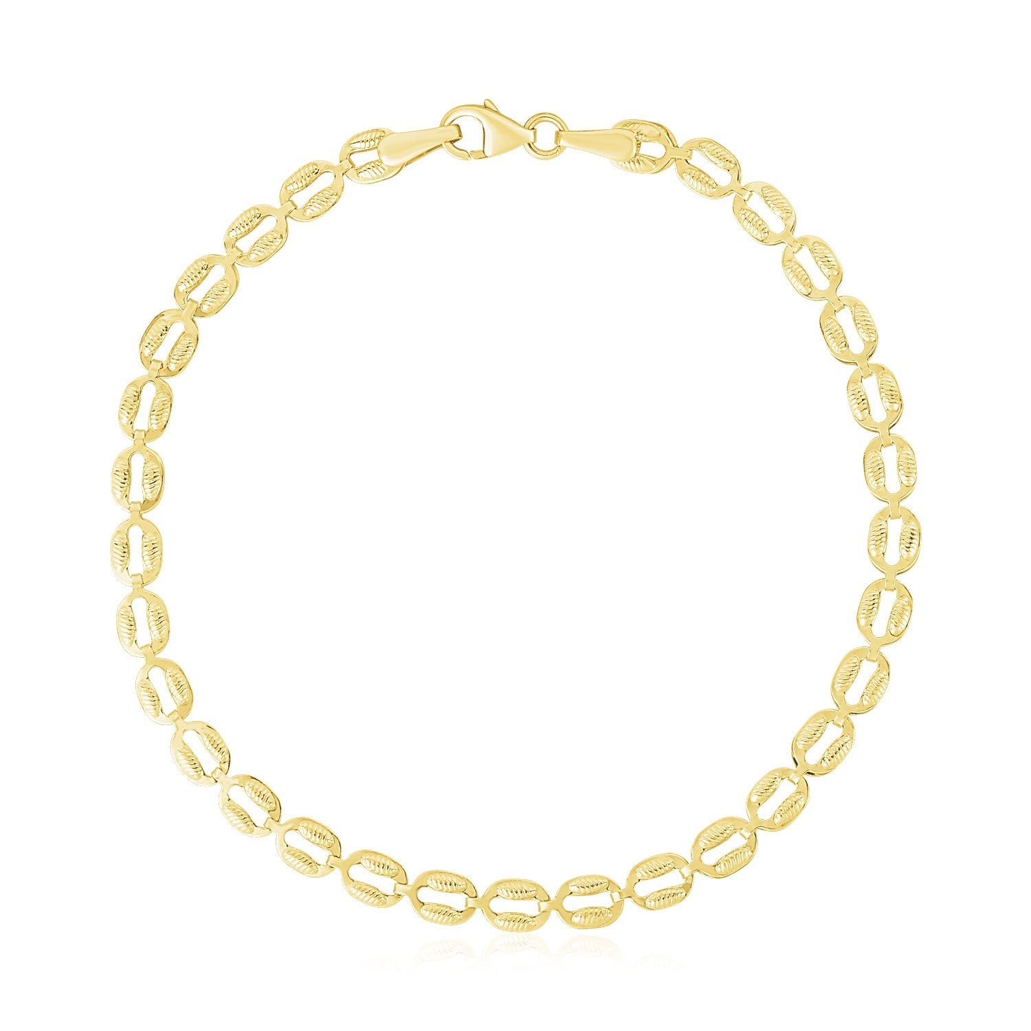 14k Yellow Gold High Polish Textured Puffed Oval Link Bracelet (3.8mm)-1